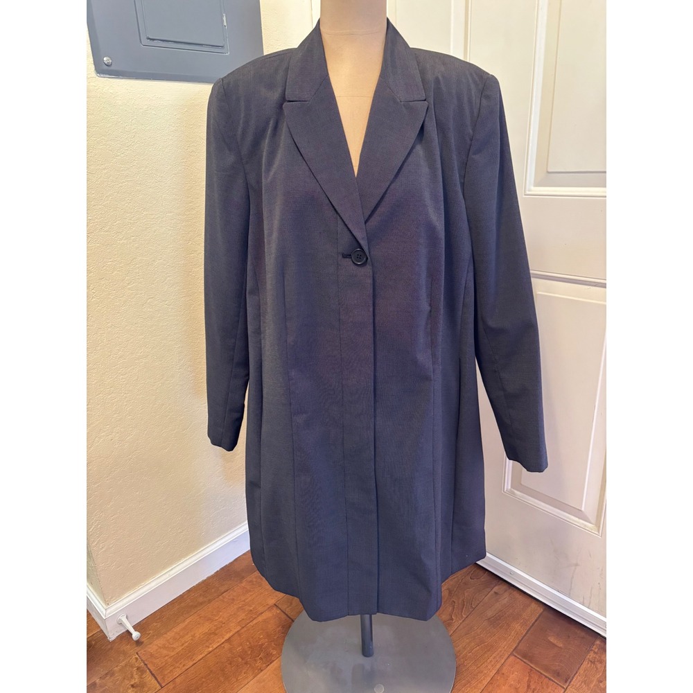 Working Classics Designs & Co Gray Longline Blazer Coat Wool Blend Size 14